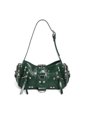 Y2K Gothic Shoulder Bag Faux Leather Small Purse Buckle Studded